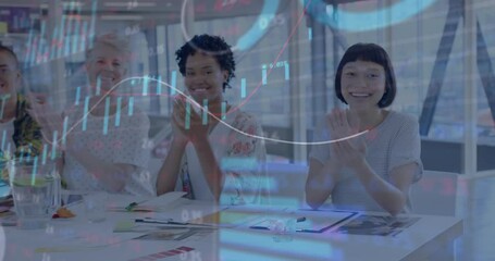 Poster - Animation of financial data processing over diverse business people in office