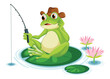 Green Frog Fishing in the Pond Vector