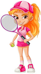 Wall Mural - Beautiful female tennis player cartoon character