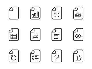 Poster - Document and File type vector line icons. Data and File Configurations outline icon set. Spreadsheet, List, Test, Report, Planner and more.