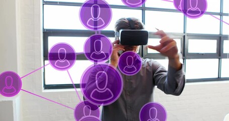 Poster - Animation of network of people icons over caucasian businessman in office