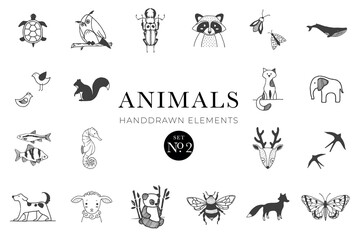 Naklejka na meble Animals handdrawn elements, Animal illustrations