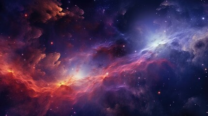 abstract colorful space background with nebula, stars and planets