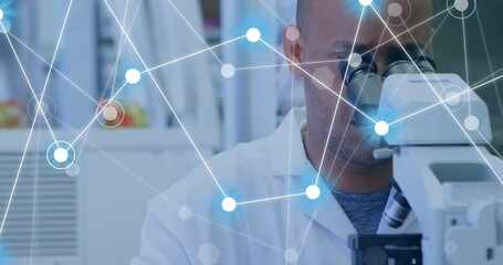 Poster - Animation of network of connections over biracial male scientist using microscope