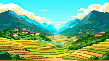 Wall Mural - abstract background rice terraces. banner design with an illustrated portrayal of the awe-inspiring 