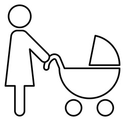 Wall Mural - Woman with baby carriage. Mother with pram line icon