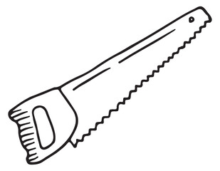 Poster - Hand saw doodle. Wood cutting tool drawing