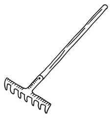 Poster - Garden rake icon. Farming tool black doodle