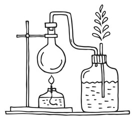 Poster - Chemical experiment sketch. Hand drawn laboratory study