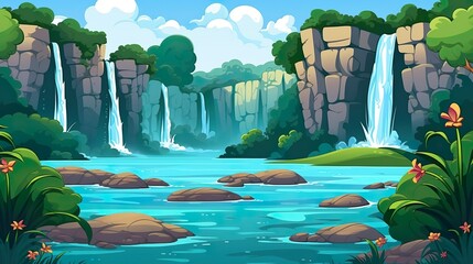 Wall Mural - abstract background waterfalls. the beauty of nature waterfall come to life in colorful banner desig