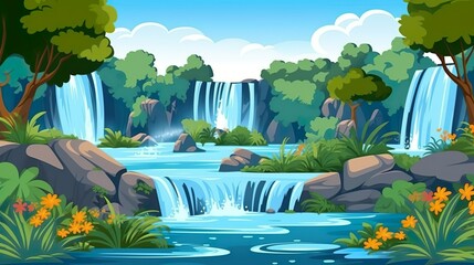 Wall Mural - abstract background waterfalls. captivating banner design with a nature-inspired illustration of a m