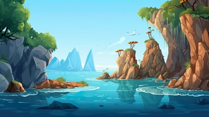 Wall Mural - abstract background rocky island. the beauty of nature with an illustration of a rugged rocky island