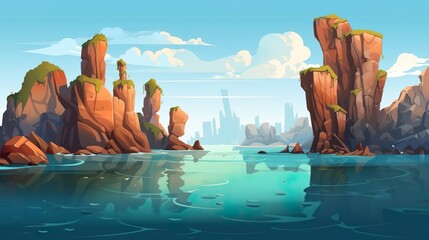 Wall Mural - abstract background rocky island. banner design stand out with an illustration of a majestic rocky i