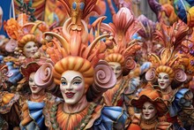 Vibrant Floats, Lively Music, And Exuberant Participants: Experience A Festive Carnival Parade, Generative AI