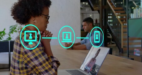 Poster - Animation of data processing over diverse business people in office