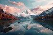 Snow-Capped Peaks and Serene Alpine Lake: A Tranquil Mountain Landscape Background, generative AI