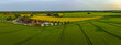 Aerial view, Denmark, Region Syddanmark, Christiansfeld, Agriculture and farms with grain and rapeseed fields,