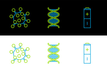 Poster - Set line Battery, Bacteria and DNA symbol icon. Vector