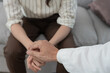 © Shisu_ka - psychiatrist hold hand support each while discussing family issues. doctor encourages and empathy woman suffers depression. psychological, save divorce, Hand in hand together, trust, care