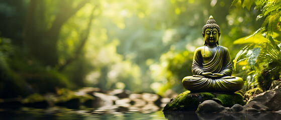 meditating buddha on a rock