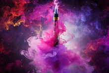 Vape With Artistic Multicoloured Clouds Swirling Around Subject 