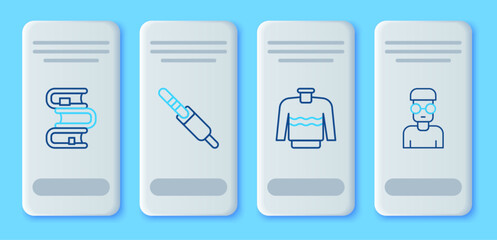 Poster - Set line Audio jack, Sweater, Book and Nerd geek icon. Vector
