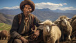 Peru Alter peruanische  Mann mit seinen Schafen Generative AI