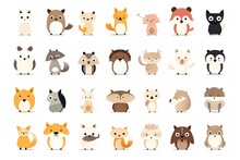 Collection Of Cartoon Animals Isolated On White Background With Minimalist Illustrations Of Animals. Generative AI