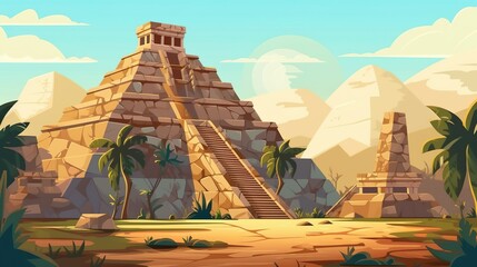 Abstract background Aztecs. Intricate illustration of an Aztec temple, showcasing the architectural brilliance and cultural significance of the civilization. Generative AI.