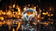 Große Kopfhörer in anthrazit mit schönen Spot Licht und goldenen Bokeh Nahaufnahme, ai generativ