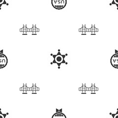 Wall Mural - Set Medal with star, Hexagram sheriff and Golden gate bridge on seamless pattern. Vector