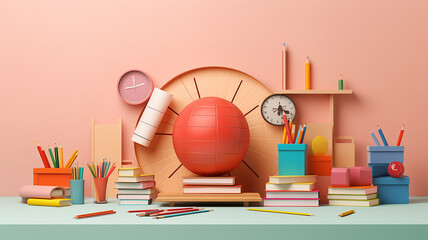 Fototapete - background back to school bright modern 3d. Generative AI