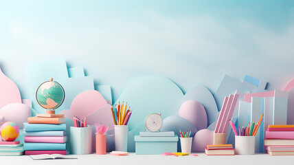 Fototapete - background back to school bright modern 3d. Generative AI