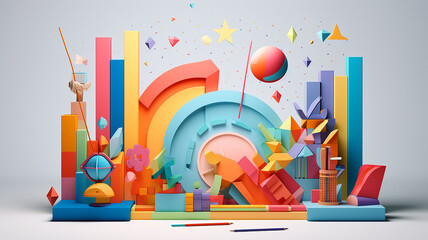 Fototapete - background back to school bright modern 3d. Generative AI