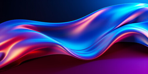 Poster - Abstract fluid neon holographic iridescent wave in motion dark colorful tech background 3d render. Gradient design element for backgrounds, banners, wallpapers, posters and covers