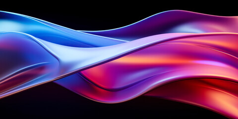 Poster - Abstract fluid 3d render holographic iridescent neon curved wave in motion dark background. Gradient design element for banners, backgrounds, wallpapers and covers