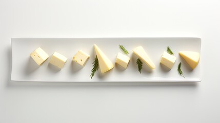 Poster -  a white plate topped with slices of cheese next to a knife.  generative ai