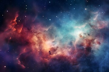 Wall Mural - a mesmerizing photo capturing a colorful nebula and star fields in deep space, representing the beau