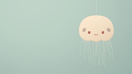 Sticker -  a jellyfish hanging from a string with a face drawn on it.  generative ai