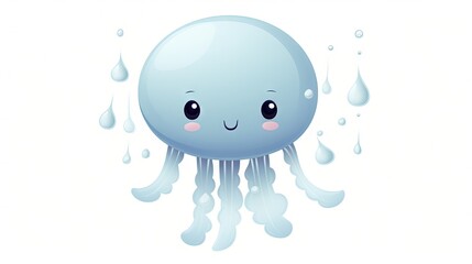 Poster -  a blue jellyfish with a face and a smile on it's face.  generative ai