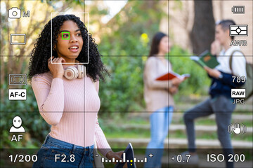 Sticker - Screen or camera viewfinder with the photographic settings of a portrait photo