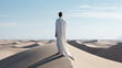 © wernerimages - young man standing in desert covered in white fabric, ai generated