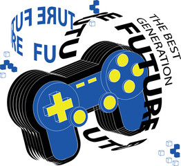 Wall Mural - 3D Gamer print . Vector joysticks gamepad illustration with slogan texts, for t-shirt prints and other uses.