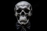 Fototapeta Tęcza - Skeleton dressed in a business suit. Dark background. Generative AI