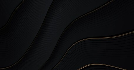 Wall Mural - abstract luxury background with golden curved lines on black background. gold wavy striped shine des