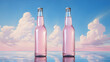 © Natallia - Mockup, two bottles with a pink drink against a blue sky and pink clouds. Cocktail for girls.