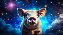 A Pig In Galaxy Universe On Space Glowing Background.Animals In The Chinese Zodiac Calendar,esoteric Horoscope And Fortune Telling Concept For Design.Generative AI