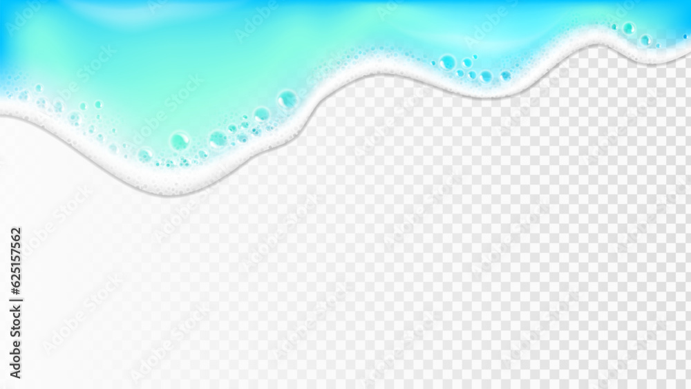 Realistic Sea wave on shore. 3d Azure blue ocean water with foam ...