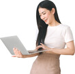 Young business southeast asian woman using laptop computer isolated transparent background
