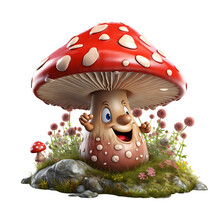 3d Rendered Cartoon Character. Funny Fly Agaric Mushroom, Amanita, Poisonous. Isolated White Or Transparent Background, Png. Ai Generated